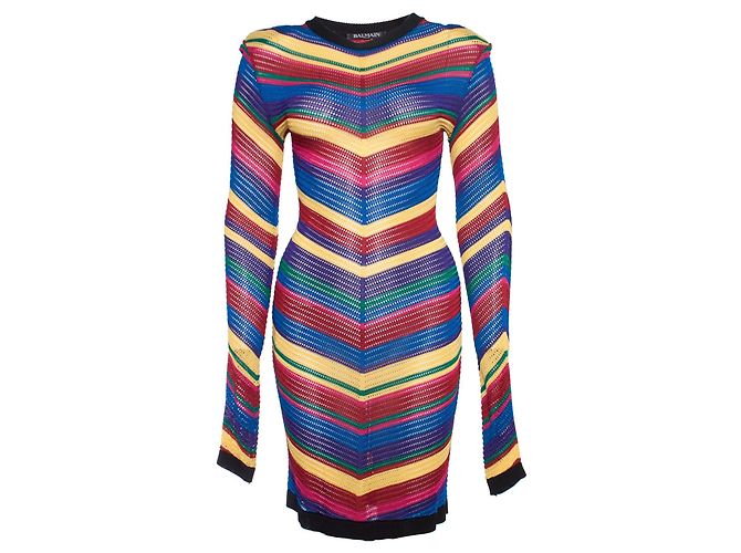 Vestido de malha com listras arco-íris Balmain. Multicor