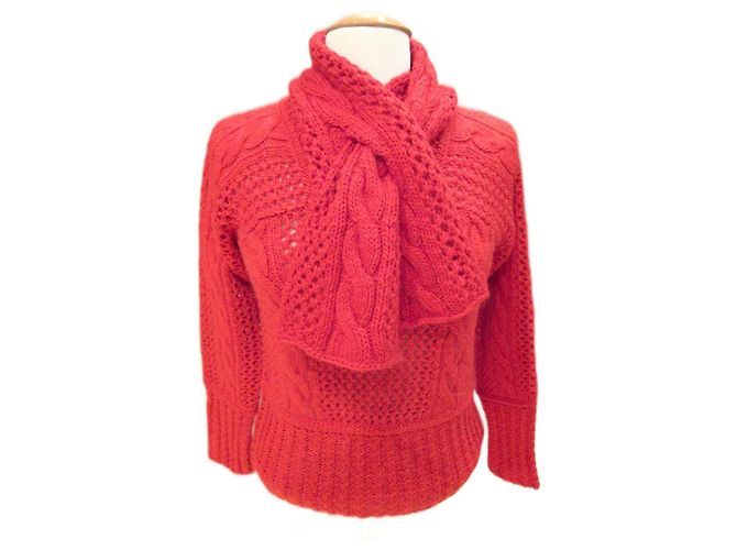 Autre Marque Suéter de lã vermelho InWear e cachecol combinando