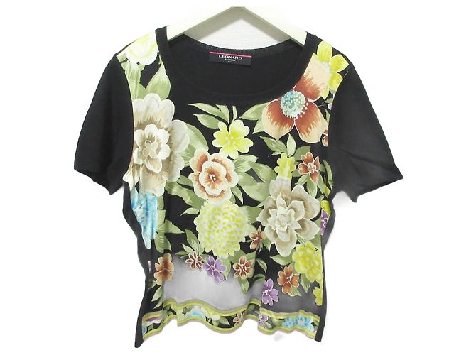 Autre Marque LEONARD Kurzarm-Strickpullover mit Blumenmuster für den Sommer Negro Multicolor