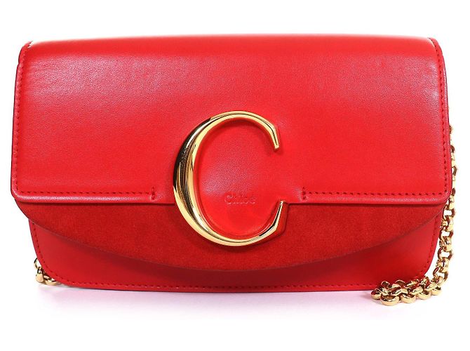 Chloé Bolsa de ombro em couro camurça com logo C da Chloe Vermelho