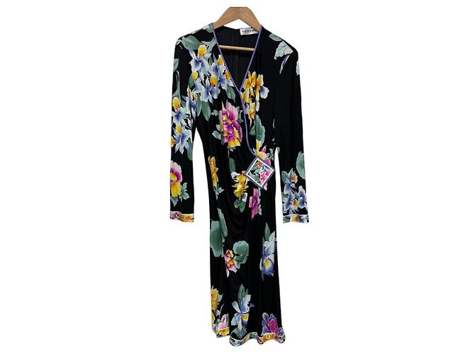 Autre Marque Seidenkleid mit Blumenmuster LEONARD PARIS Schwarz