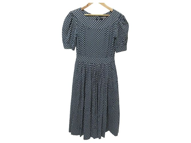 Timeless Vestido de bolinhas Chanel Azul Azul marinho