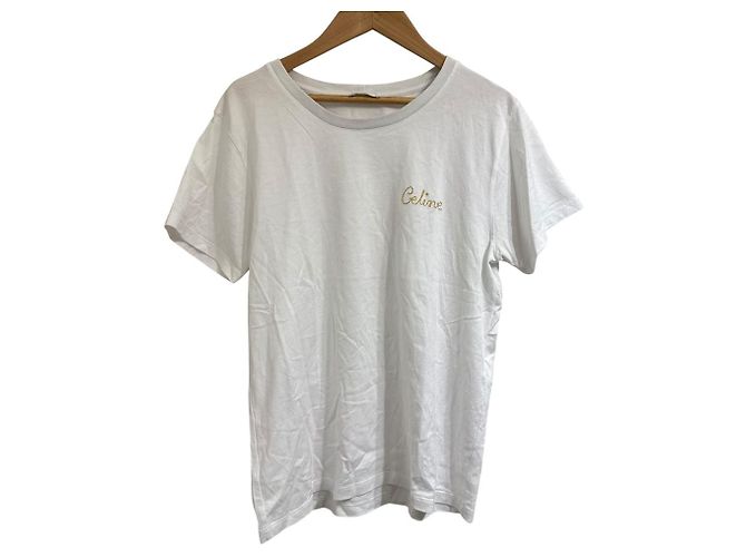 Céline Camiseta de algodón bordada Celine Blanco