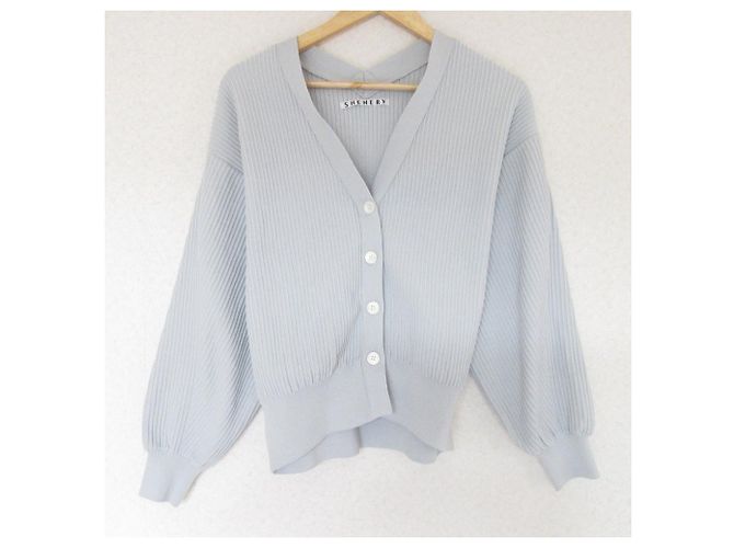 Autre Marque SHENERY Strickjacke aus dehnbarem Polyester-Rippstrick Grau
