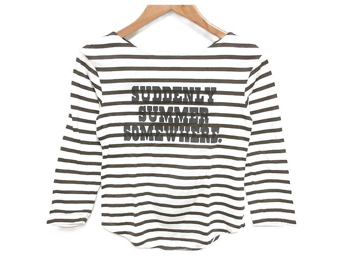 Autre Marque T-shirt in cotone con scollo a barca e maniche 3/4 Madisonblue Bianco Cachi