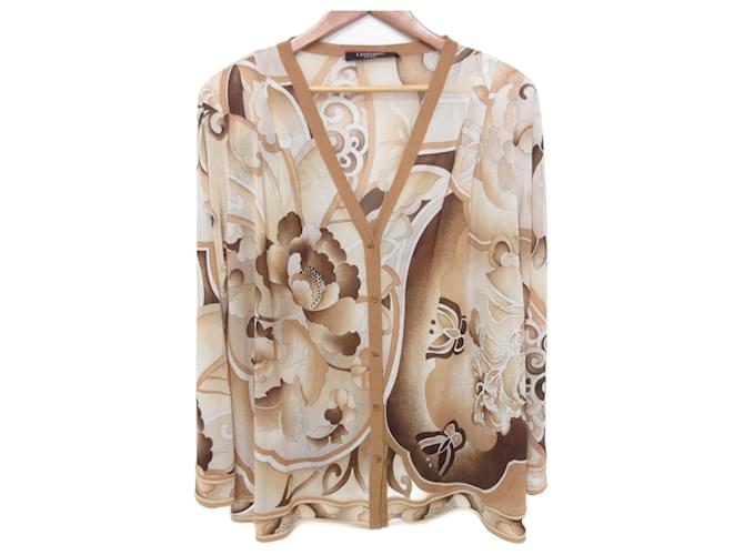Autre Marque LEONARD Kankan Flower Print Sheer Cardigan Beige  ref.2609689