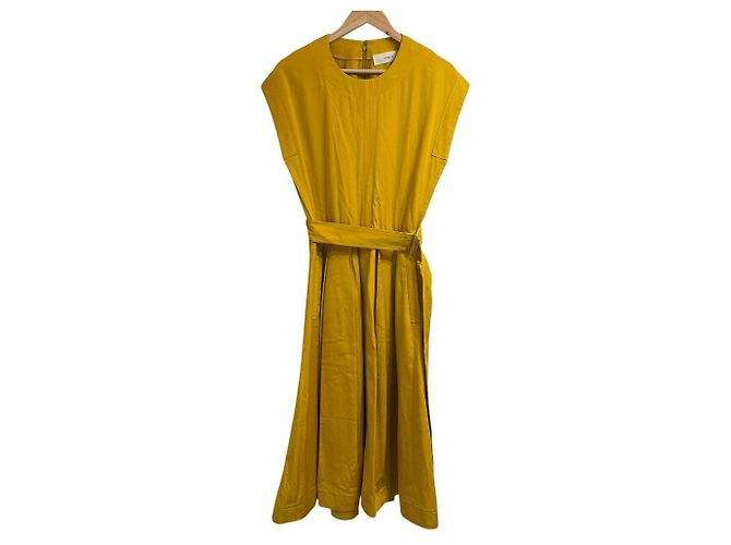 Autre Marque Vestido largo de algodón rayón con mangas francesas CYCLAS Amarillo