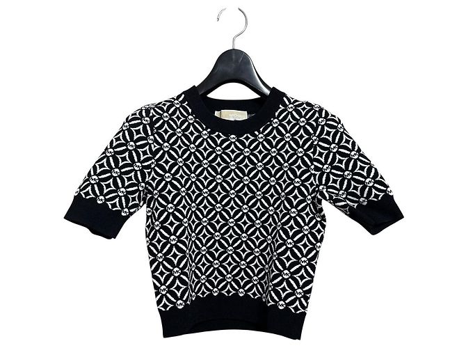 Top in maglia jacquard con logo Michael Kors Nero Bianco