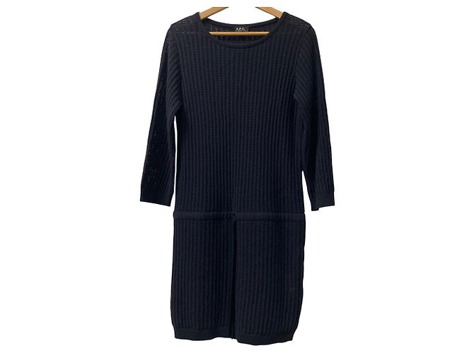 Apc A.P.C. Kleid aus Leinenmischung mit Häkelstrick Schwarz