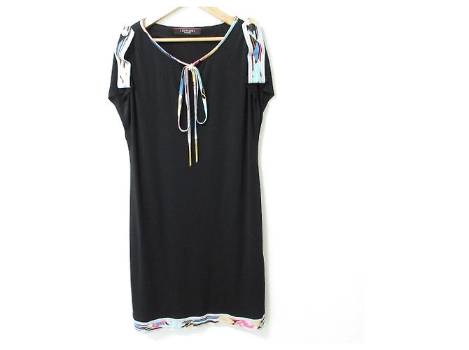 Autre Marque LEONARD Kleid mit Blumenmuster Schwarz