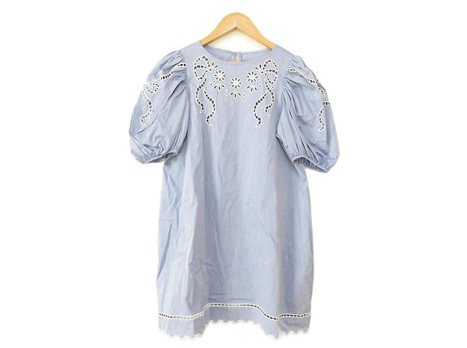 Autre Marque Vestido Mini de Algodón con Bordado de Cinta FURFUR Azul Azul claro