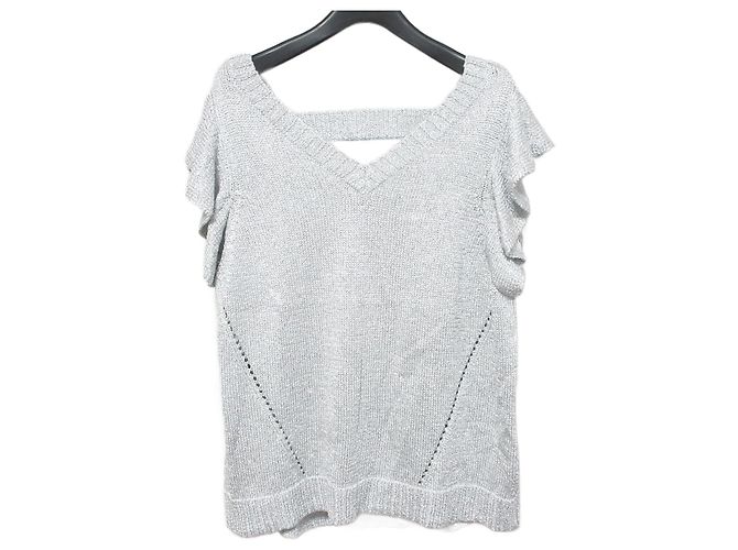 Autre Marque Grace Class Frill Sleeve Lame Sleeveless Top Silvery