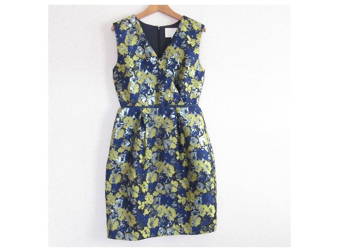 Autre Marque Vestido Jacquard de Flores Chesty Azul Amarillo Azul marino
