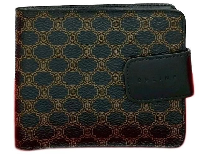 Céline Celine Macadam Trionfo Leather Wallet Black
