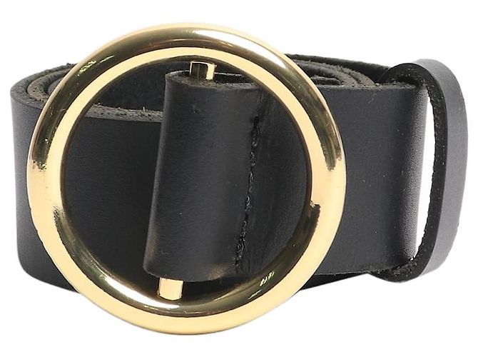 Frame Denim Cinto de couro preto com fivela redonda