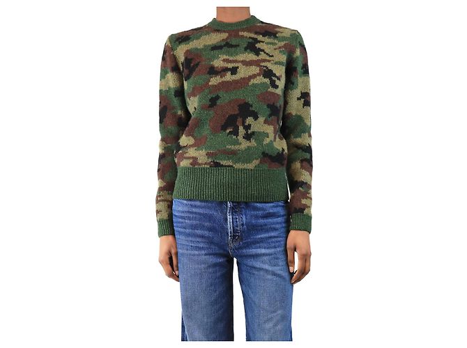 Miu Miu Grüner Camouflage-Wollpullover - Größe UK 14 
