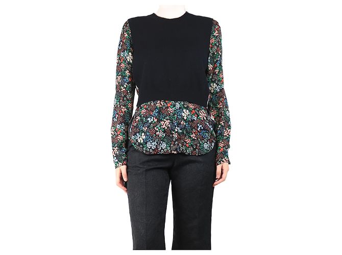 Veronica Beard Schwarzer Kaschmir- und Seidenpullover mit Blumenmuster - Größe M