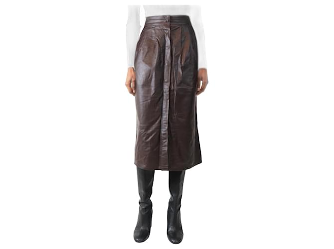 Autre Marque Brown leather button-down skirt - size UK 6  ref.2610595