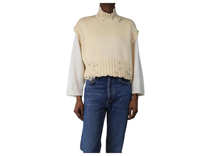 Marni Cremiger, distressed Strickweste - Größe UK 8 Roh