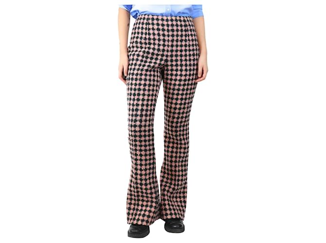 Autre Marque Green and pink tweed kick flare trousers - size UK 12 Wool  ref.2610693