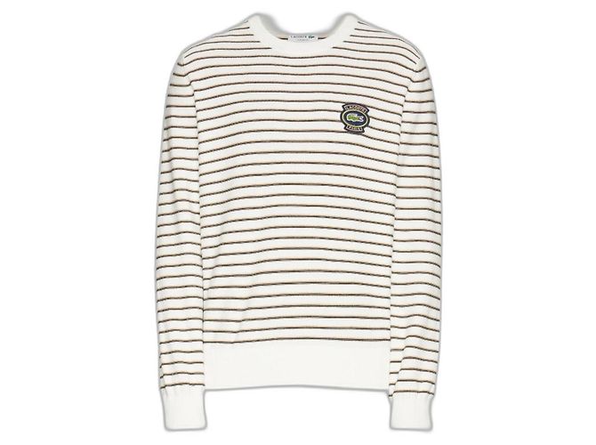 Lacoste weißer gestreifter Baumwollpullover Größe L