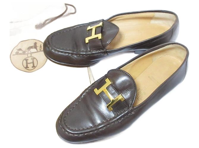 Mocassins en cuir Constance d'Hermès Marron