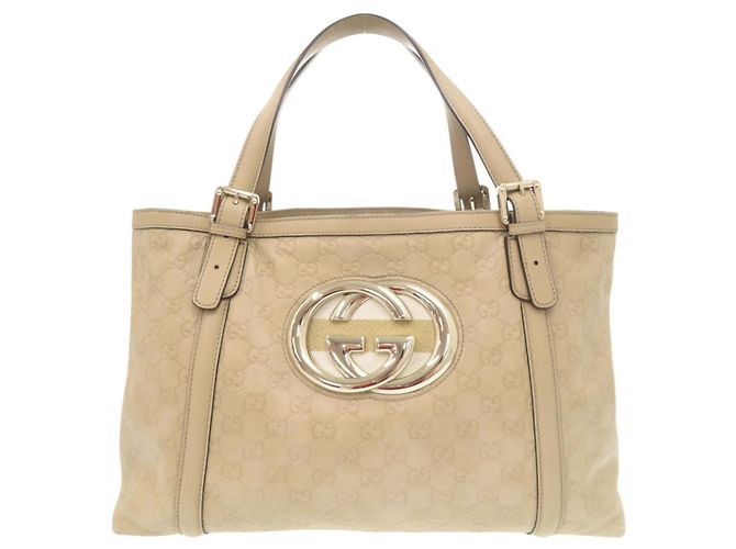 Bolsa tote de couro bege Guccissima da Gucci