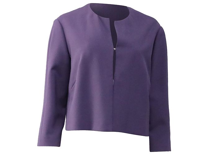 Hugo Boss Jileky Collarless Short Jacket in Purple Polyester