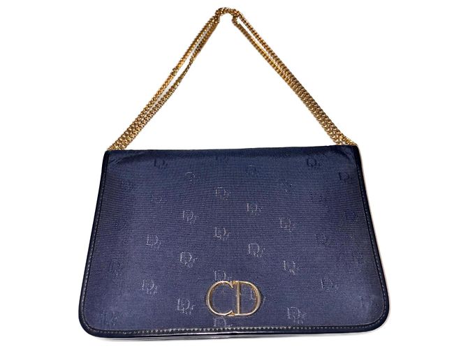 Christian Dior 30 Montaigne Bolsa de tecido e couro azul marinho