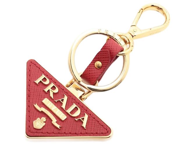 Prada Chaveiro de couro Saffiano vermelho com logo