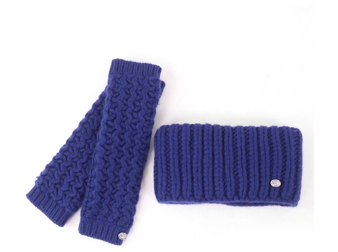 Chanel Knit Neck Warmer and Arm Warmer Set Blue