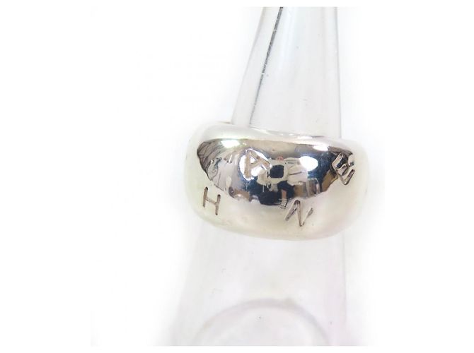 Anello Largo con Logo Inciso SV925 di Chanel Argento
