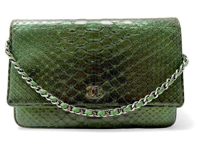 CHANEL WALLET ON CHAIN LIMITED EDITION PYTHON LEATHER SHOULDER BAG Green