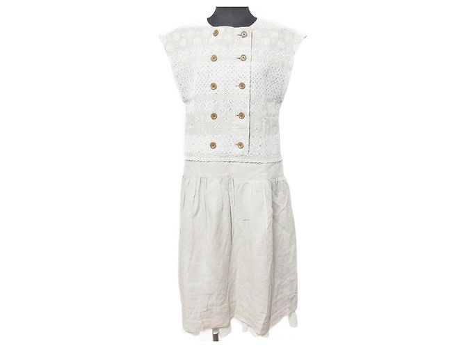 Autre Marque Sally Scott besticktes Leinenkleid Beige