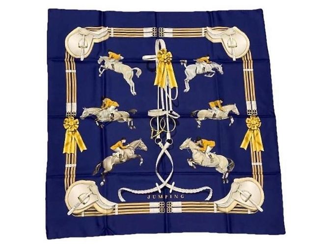Lenços de seda 90 x 90 Hermès Azul marinho