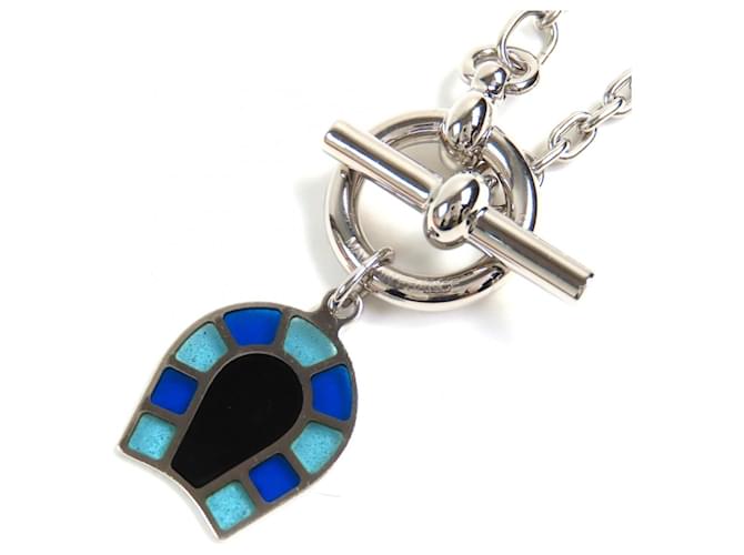 Hermès Collana con pendente a forma di ferro di cavallo HERMES Helios Fair à Cheval Blu 