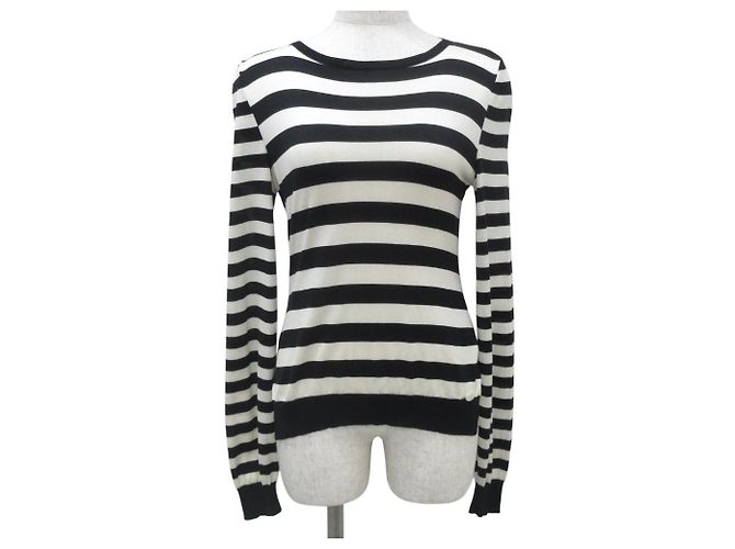 Autre Marque Daisy Lin para Foxey 100% Seda Tejida Negro Blanco roto