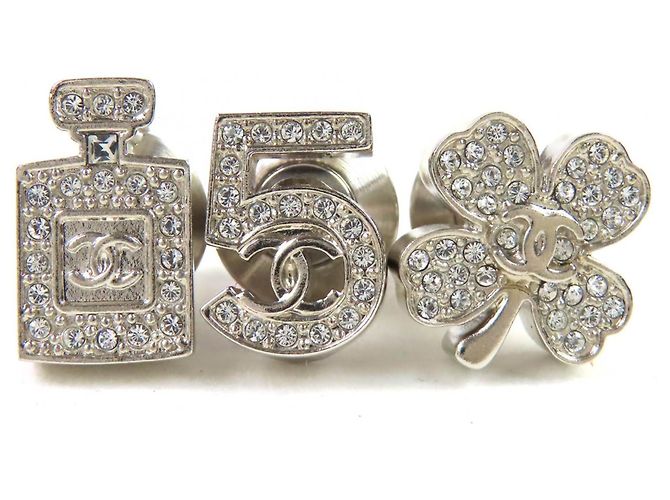 Chanel Kleeblatt Broschen-Set Silber
