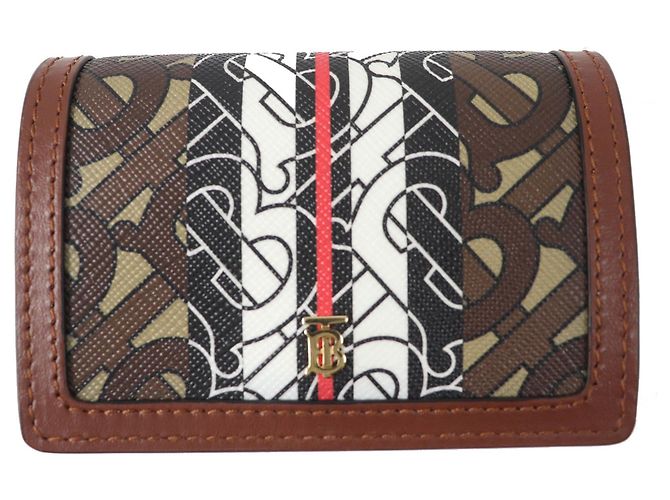 Billetera compacta con cadena Burberry TB con estampado total Castaño