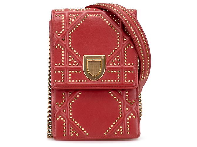 Dior Red Studded Lambskin Vertical Diorama Crossbody