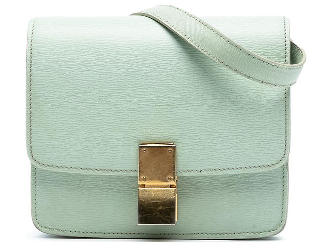 Classic Box Céline Celine Verde Pequena Caixa Clássica em Couro de Bezerro
