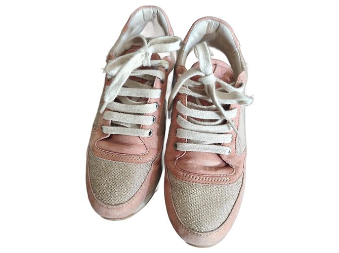 Baskets Brunello Cucinelli en cuir Saumon Beige Doré Orange