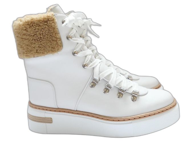 Stivali Flocon Hermès in pelle bianca foderati in shearling per escursioni Bianco