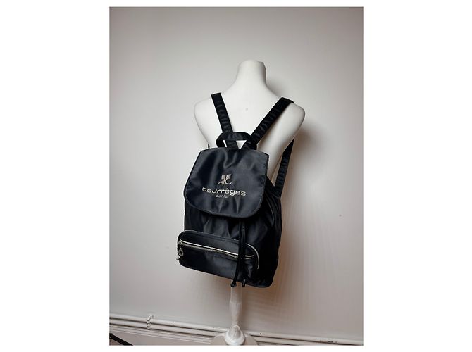Vintage Courreges Polyester Rucksack Schwarz