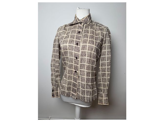 Camicia a quadri vintage Dior Nero Bianco M Marrone