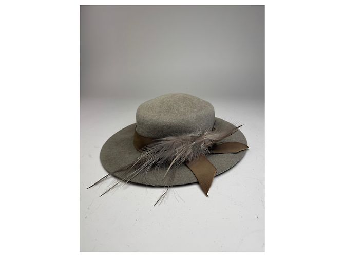 Vintage Jil Sander Wool Feather Hat Grey
