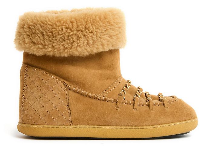 Chanel Coco Neige Ankle Boots EU39 Lined Suede Classic Chain Boots UK6 US8.5 Camel