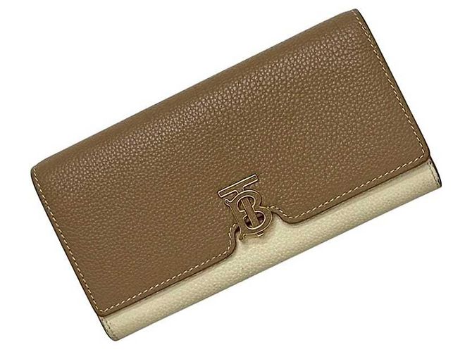 Carteira longa de couro Burberry Marrom Bege