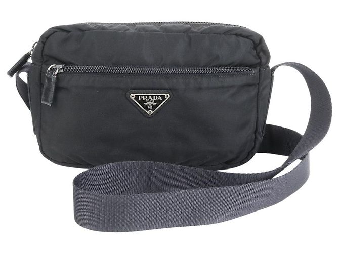 Bolsa transversal de nylon preto com logo Prada Sport