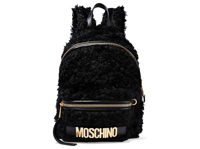 MOSCHINO Mohair Logo Backpack Black Gold hardware